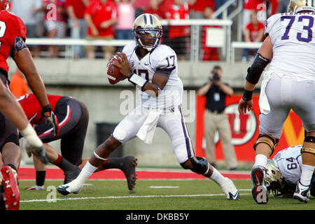 Oct. 1, 2011 - Salt Lake City, Utah, U.S - University of Washington quarterback Keith Price (17) dodges the Utah defense in the first half in Rice-Eccles Stadium in Salt Lake City, Utah. (Credit Image: © Stephen Holt/Southcreek/ZUMAPRESS.com) Stock Photo