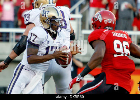 Oct. 1, 2011 - Salt Lake City, Utah, U.S - University of Washington quarterback Keith Price (17) dodges the Utah defense in the first half in Rice-Eccles Stadium in Salt Lake City, Utah. (Credit Image: © Stephen Holt/Southcreek/ZUMAPRESS.com) Stock Photo