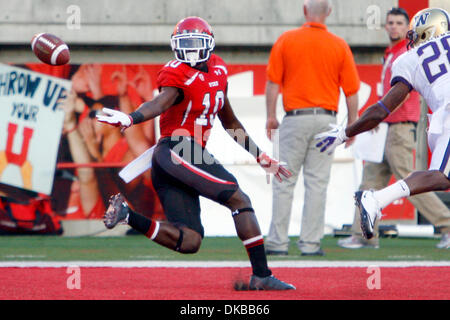 Oct. 1, 2011 - Salt Lake City, Utah, U.S - The University of Utah wide receiver DeVonte Christopher (10) fumbles a catch against the University of Washington in the first half in Rice-Eccles Stadium in Salt Lake City, Utah. (Credit Image: © Stephen Holt/Southcreek/ZUMAPRESS.com) Stock Photo