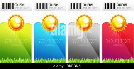 Vector colorful coupons with sun and sky Stock Vector