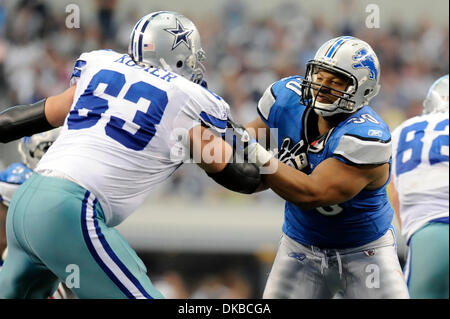 Oct. 2, 2011 - Arlington, Texas, United States of America - Detroit Lions defensive tackle Ndamukong Suh (90) fights Dallas Cowboys guard Kyle Kosier (63) off the line during second half game action as the Detroit Lions face-off against the Dallas Cowboys at Cowboys Stadium in Arlington, Texas.  The Detroit Lions come back in the second half and defeat the Dallas Cowboys 34-30. (Cr Stock Photo