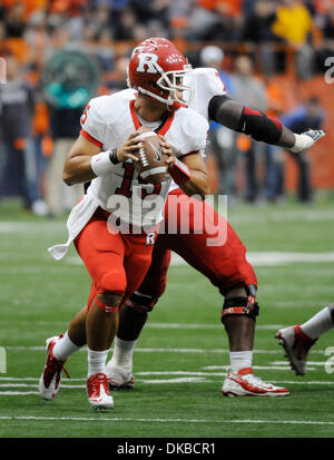 October 1, 2011: Rutgers defeated Syracuse 19-16 in overtime in a Big East conference contest at the Carrier Dome in Syracuse, NY. Rutgers quarterback Gary Nova (#15) in action while playing Syracuse.(Credit Image: © Alan Schwartz/Cal Sport Media/ZUMAPRESS.com) Stock Photo