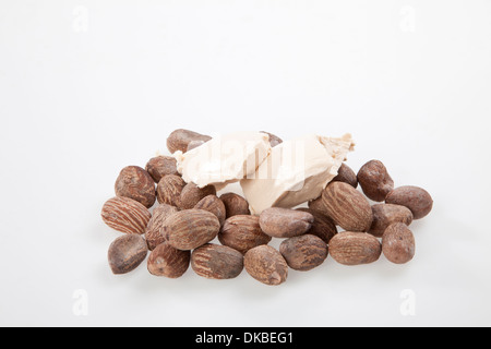 Shea Nuts with shea nut butter cream. Stock Photo