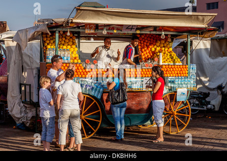 Juice Stall Serving Freshly Squeezed Orange Juice, Jemaa el-fna Square, Marrakech, Morocco Stock Photo