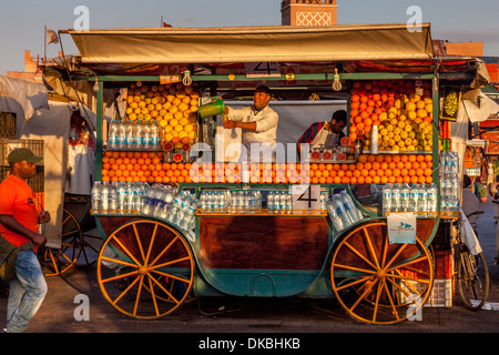 Juice Stall Serving Freshly Squeezed Orange Juice, Jemaa el-fna Square, Marrakech, Morocco Stock Photo
