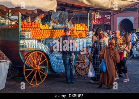 Juice Stall Serving Freshly Squeezed Orange Juice, Jemaa el-fna Square, Marrakech, Morocco Stock Photo