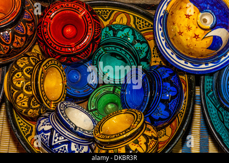 Colourful Ceramics For Sale in The Souk, Taroudant, Morocco Stock Photo