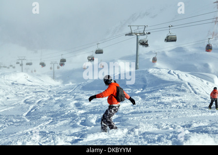 Snowboarding off piste, Kitzsteinhorn, Austria Stock Photo