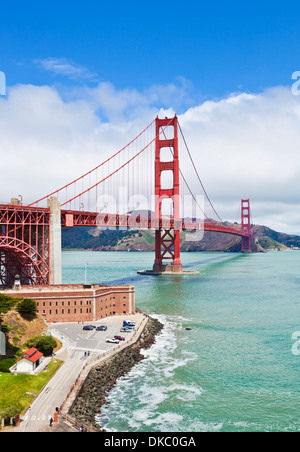 San Francisco Golden Gate Bridge day linking the city with Marin County from Fort Point City of San Francisco California USA Stock Photo