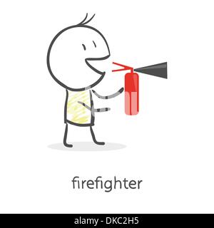 Cartoon man holding a fire extinguisher Stock Vector