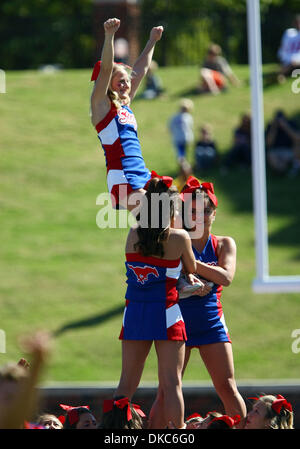 Oct. 15, 2011 - Dallas, Texas, United States of America - The Southern Methodist Mustangs cheerleaders perform during the game between SMU Mustangs and the UCF Knights at Ford Stadium in Dallas, Texas. SMU beat UCF 38-17. (Credit Image: © Matt Pearce/Southcreek/ZUMAPRESS.com) Stock Photo