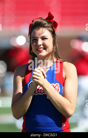 Oct. 15, 2011 - Dallas, Texas, United States of America - A Southern Methodist Mustangs cheerleader cheers during the game between SMU Mustangs and the UCF Knights at Ford Stadium in Dallas, Texas. SMU beat UCF 38-17. (Credit Image: © Matt Pearce/Southcreek/ZUMAPRESS.com) Stock Photo