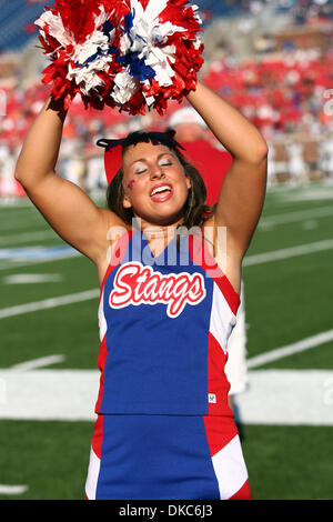 Oct. 15, 2011 - Dallas, Texas, United States of America - A Southern Methodist Mustangs cheerleader cheers during the game between SMU Mustangs and the UCF Knights at Ford Stadium in Dallas, Texas. SMU beat UCF 38-17. (Credit Image: © Matt Pearce/Southcreek/ZUMAPRESS.com) Stock Photo