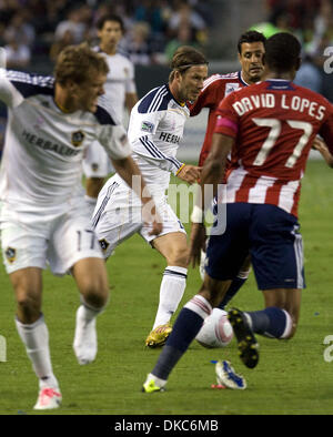 Oct. 16, 2011 - Los Angeles, California, U.S. - CARSON, CA - JANUARY 22, 2011:  David Beckham #23 of the Los Angeles Galaxy plays the ball against Chivas USA during the MLS match at The Home Depot Center on October 16, 2011 in Carson, California. The Galaxy defeated Chivas USA 1-0. (Credit Image: © Ringo Chiu/ZUMAPRESS.com) Stock Photo