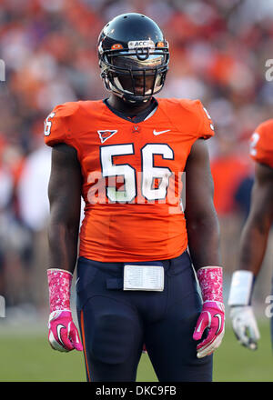 Oct. 15, 2011 - Charlottesville, Virginia, U.S. - NCAA Football 2011 - Virginia Cavaliers defensive end CAM JOHNSON (56) during the ACC football game against Georgia Tech at Scott Stadium. Virginia won 24-21. (Credit Image: © Andrew Shurtleff/ZUMAPRESS.com) Stock Photo