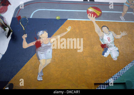 Oct. 19, 2011 - Guadalajara, Mexico - A mural near the University of Guadalajara (part of which is shown here) highlights the juxtaposition between the excitement of the Pan American Games and recent incidents of violence in Guadalajara, Mexico (Credit Image: © Jeremy Breningstall/ZUMAPRESS.com) Stock Photo