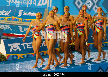 Oct. 19, 2011 - Guadalajara, Mexico - Brazil's team walks out for the team technical routine preliminary in synchronized swimming at the 2011 Pan American Games in Guadalajara, Mexico. (Credit Image: © Jeremy Breningstall/ZUMAPRESS.com) Stock Photo