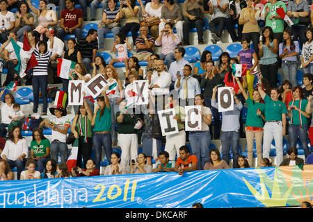 Oct. 19, 2011 - Guadalajara, Mexico - Mexican fans cheer their team during the team technical routine preliminary in synchronized swimming at the 2011 Pan American Games in Guadalajara, Mexico. (Credit Image: © Jeremy Breningstall/ZUMAPRESS.com) Stock Photo