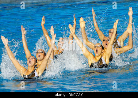 Oct. 21, 2011 - Guadalajara, Mexico - Brazil's synchronized swimming team performs during the team free routine finals at the 2011 Pan American Games. The Brazilian team won the bronze medal. (Credit Image: © Jeremy Breningstall/ZUMAPRESS.com) Stock Photo