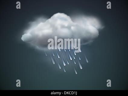 Vector illustration of cool single weather icon -  raincloud with raindrops in the dark sky Stock Vector