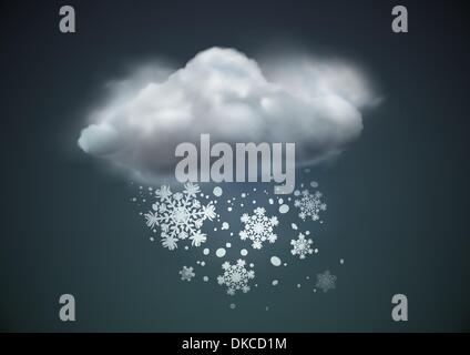 Vector illustration of cool single weather icon - cloud with snow in the dark sky Stock Vector