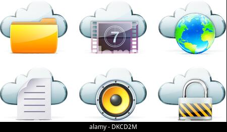 Vector elegant network icon set of cloud storage concept Stock Vector
