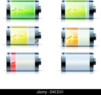 Vector illustration of detailed glossy battery level indicator icons Stock Vector