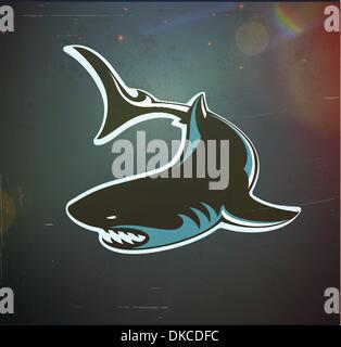 Vector illustration of fun cartoon stylized angry shark turning in the water Stock Vector