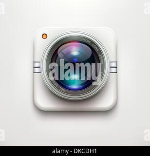 Vector illustration of a single detailed security camera icon isolated on soft background Stock Vector