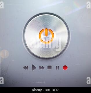 Vector illustration of the detailed round power button for media player –  buttons in metallic style. Good for your websites, bl Stock Vector