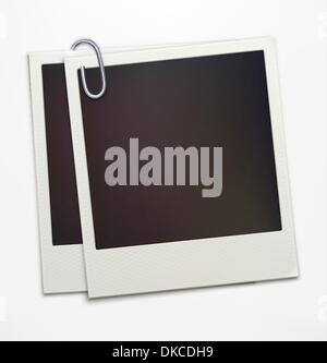 Vector illustration of two blank retro polaroid photo frames over soft background Stock Vector