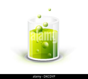 Glass vessel with green fluid. Chemistry concept illustration Stock Vector