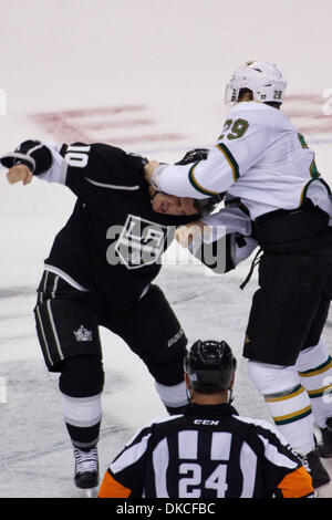 Oct. 22, 2011 - Los Angeles, California, U.S - LA Kings (10) Mike Richards and Dallas Stars (29) Steve Ott duke it out in the first period.  The Kings and Stars are tied 0-0 after the first period. (Credit Image: © Josh Chapel/Southcreek/ZUMAPRESS.com) Stock Photo