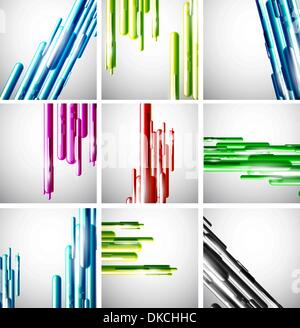 Set of 9 vector abstract backgrounds: color liquid straight lines Stock Vector