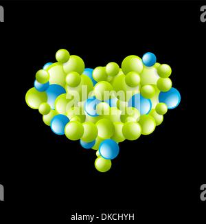 Vector illustration of green heart made of bubbles Stock Vector