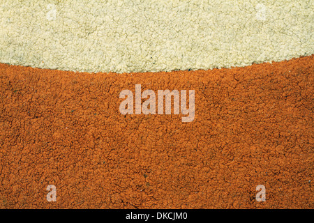 messy and dirty old carpet with two different colors Stock Photo