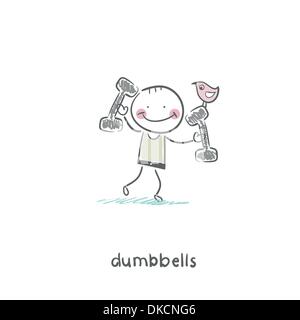 Man lifts dumbbells. Illustration. Stock Vector