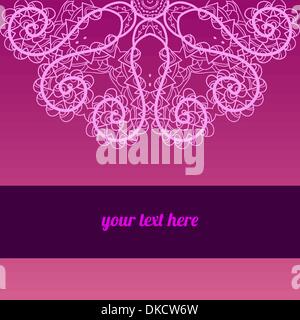 Ornate ornamental indian half mandala frame for text in pink color. Perfect as invitation or announcement. Easy to change colors Stock Vector