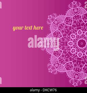 Ornate ornamental indian half mandala frame with fishel for text in pink color. Perfect as invitation or announcement. Easy to c Stock Vector