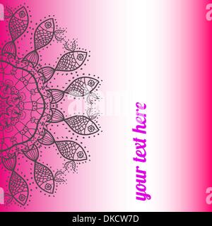 Fishes in round. Ornate ornamental indian half mandala frame for text in pink color. Perfect as invitation or announcement. Easy Stock Vector