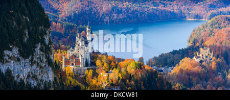 Neuschwanstein and Hohenschwangau Castle in Autumn colours, Allgau, Bavaria, Germany