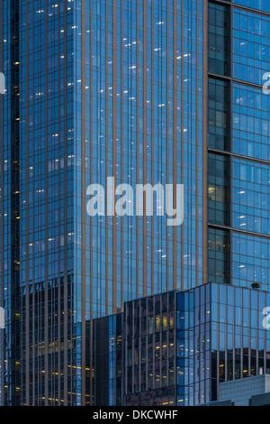 Russell Investments Center facade at twilight with lights blinking on, Seattle, Washington State, USA Stock Photo