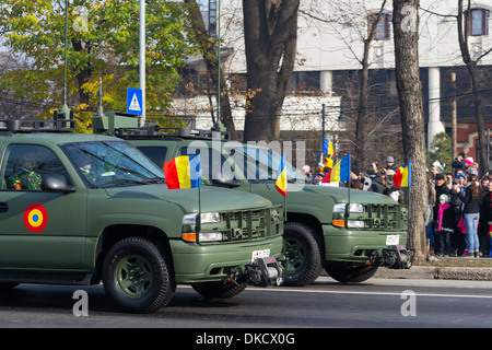 CHEVROLET TAHOE Military armored radio station vehicles - December 1st, Parade on Romania's National Day Stock Photo