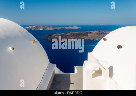 Nea Kameni volcanic island in Santorini Greece photographed from a high point of view Stock Photo