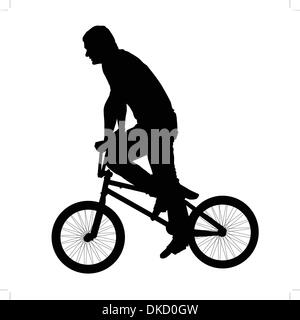 Black silhouette of a young man on a bike Stock Vector