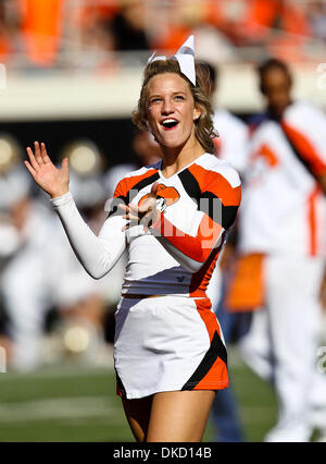 Oct. 29, 2011 - Stillwater, Oklahoma, United States of America - Oklahoma State Cowboys cheerleaders in action during the game between the Baylor Bears and the Oklahoma State Cowboys at the Boone Pickens Stadium in Stillwater, OK. Oklahoma State defeats Baylor 59 to 24. (Credit Image: © Dan Wozniak/Southcreek/ZUMAPRESS.com) Stock Photo