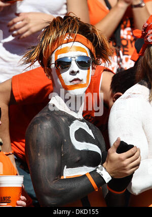 Oct. 29, 2011 - Stillwater, Oklahoma, United States of America - Oklahoma State Cowboys fans in action during the game between the Baylor Bears and the Oklahoma State Cowboys at the Boone Pickens Stadium in Stillwater, OK. Oklahoma State defeats Baylor 59 to 24. (Credit Image: © Dan Wozniak/Southcreek/ZUMAPRESS.com) Stock Photo