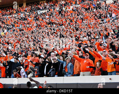 Oct. 29, 2011 - Stillwater, Oklahoma, United States of America - Oklahoma State Cowboys fans watch the action during the game between the Baylor Bears and the Oklahoma State Cowboys at the Boone Pickens Stadium in Stillwater, OK. Oklahoma State defeats Baylor 59 to 24. (Credit Image: © Dan Wozniak/Southcreek/ZUMAPRESS.com) Stock Photo