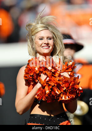 Oct. 29, 2011 - Stillwater, Oklahoma, United States of America - Oklahoma State Cowboys cheerleaders in action during the game between the Baylor Bears and the Oklahoma State Cowboys at the Boone Pickens Stadium in Stillwater, OK. Oklahoma State defeats Baylor 59 to 24. (Credit Image: © Dan Wozniak/Southcreek/ZUMAPRESS.com) Stock Photo