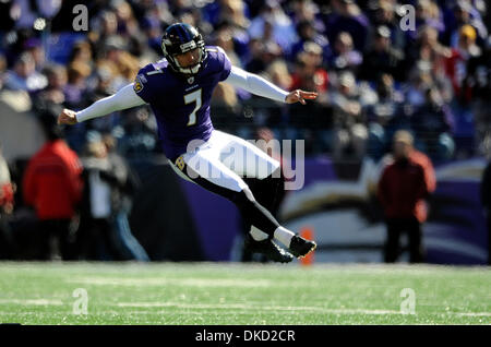 Oct. 30, 2011 - Baltimore, Maryland, U.S - Baltimore Ravens kicker Billy Cundiff (7) kicks off during the first half of an NFL game between the Baltimore Ravens and the Arizona Cardinals (Credit Image: © TJ Root/Southcreek/ZUMApress.com) Stock Photo